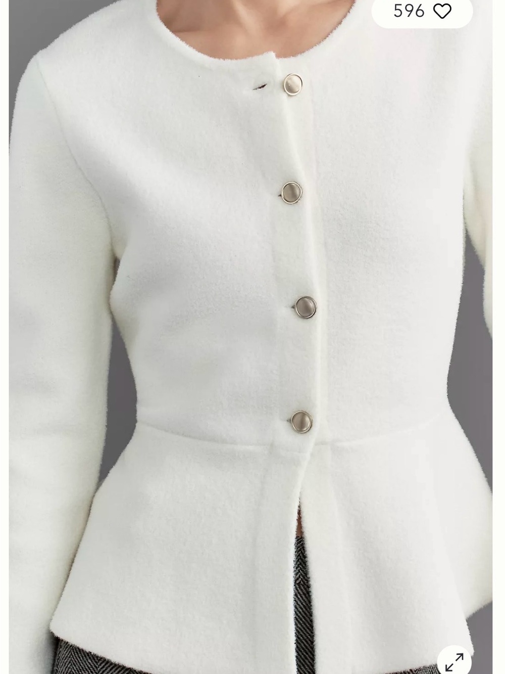 NWT NVLT Cream NVLT Sculpted Knit Collarless Blazer Jacket Peplum Sz S - Picture 2 of 9